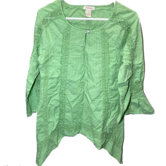 Sundance Tunic Bell Sleeve Swiss Dot Lace Keyhole Front Lime Green Small - Picture 1 of 4